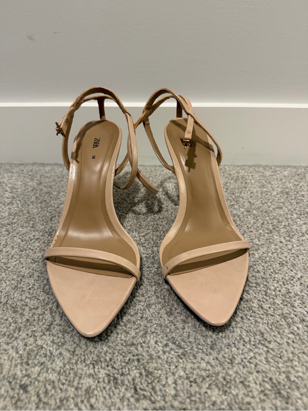 Zara Beige Pointed-Toe Ankle-Strap Heels